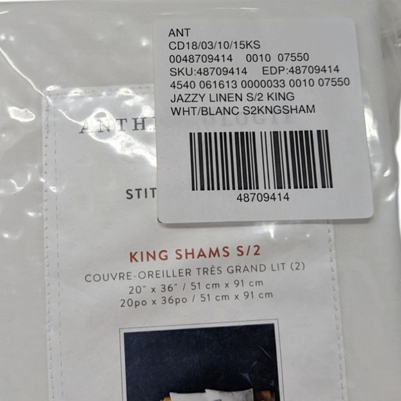 NEW Anthropologie Jazzy Stitched Linen White King Shams - Picture 3 of 7